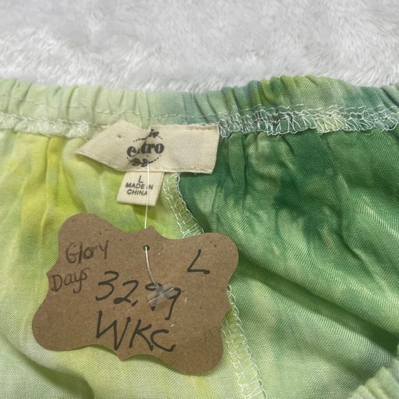 Entro Women's 100% Rayon‎ Green, Yellow Tie Dye Off Shoulder Lace Trim Top L NEW - Picture 3 of 9